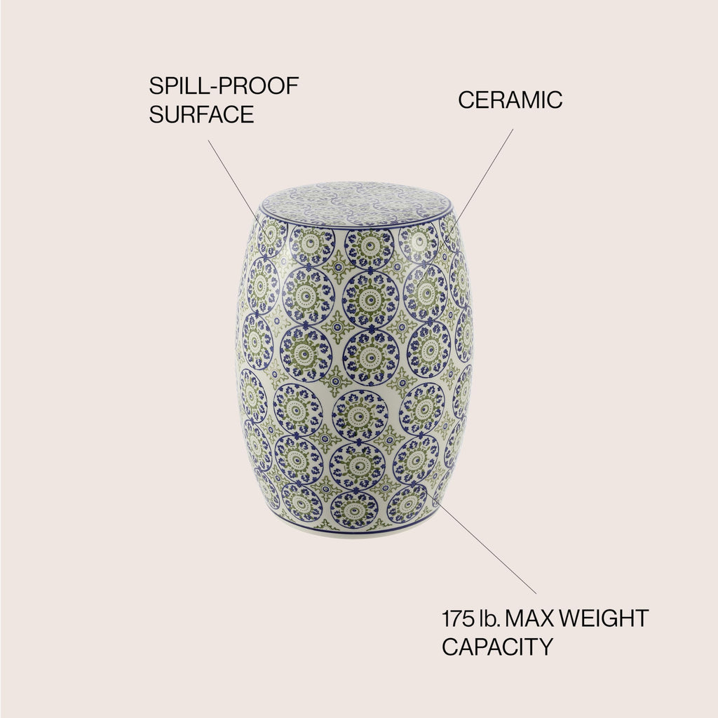 Blue Green Ceramic Drum Garden Stool S609351