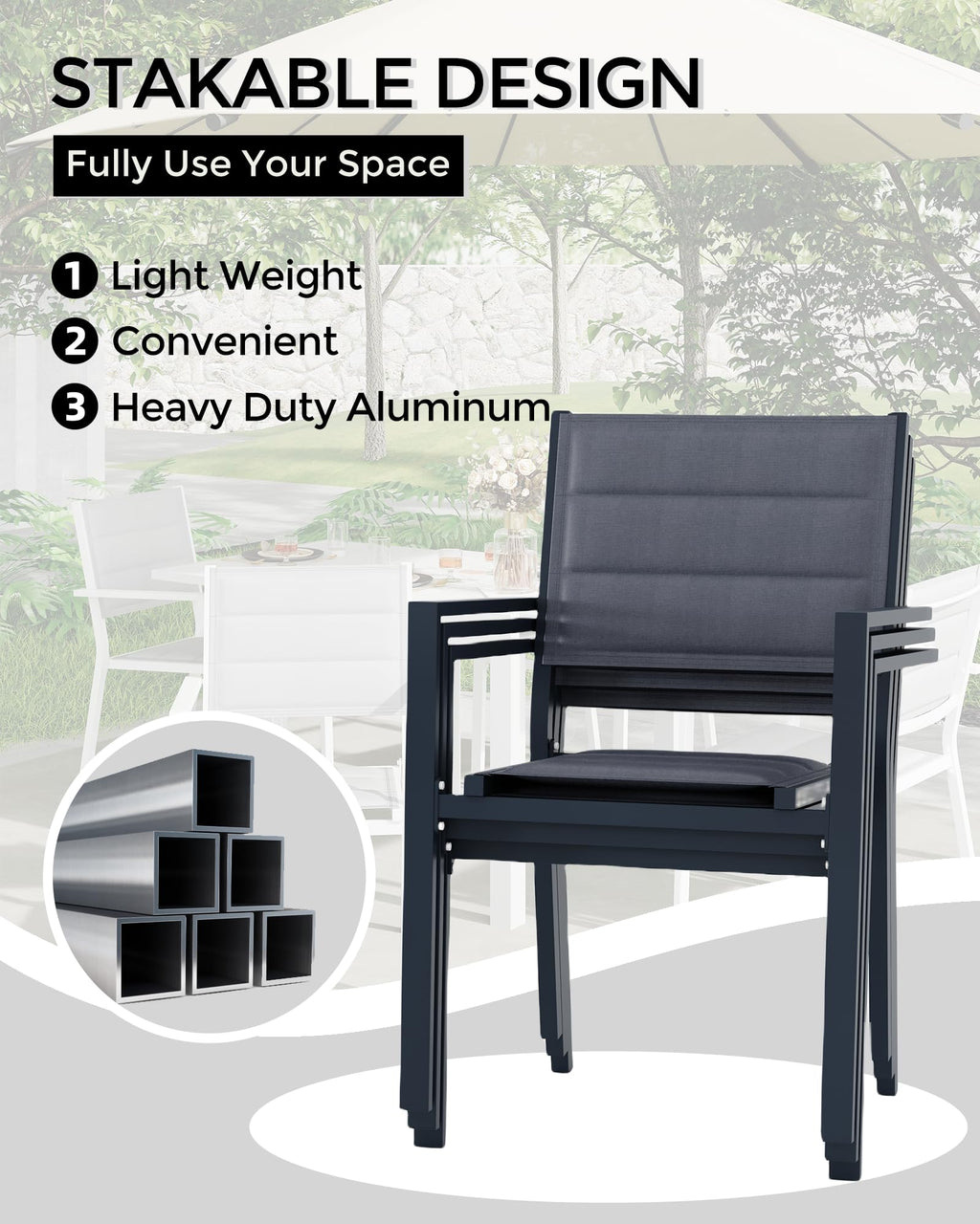 Aluminum Stackable Patio Dining Chairs Set of 2 Dark Grey O821