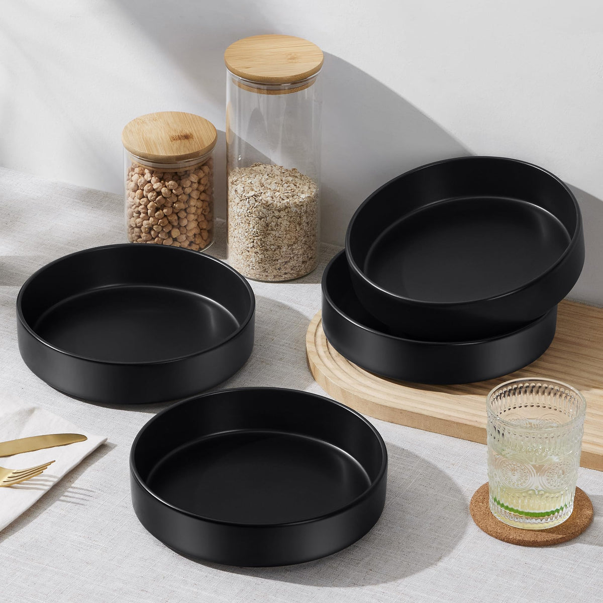 Black Ceramic Pasta Bowls Set of 4 Q229