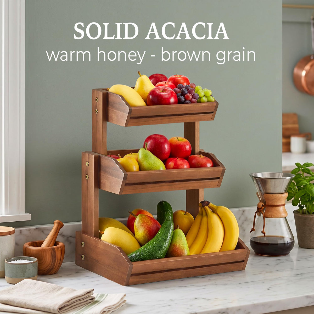 3 Tier Acacia Wood Fruit Basket R6858