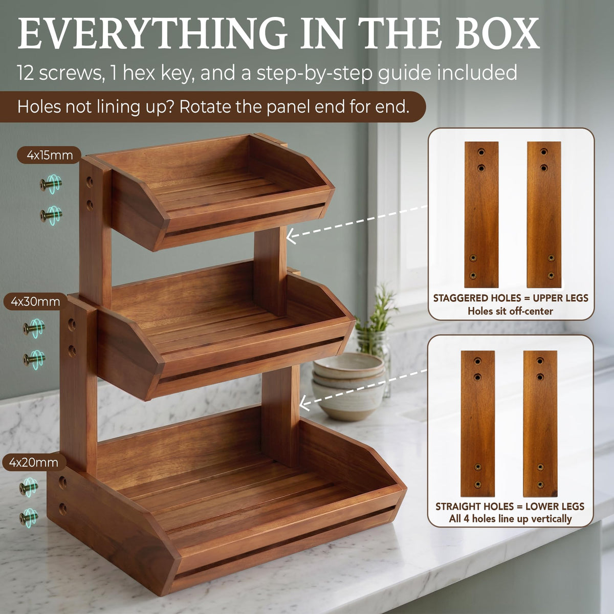 3 Tier Acacia Wood Fruit Basket R6858