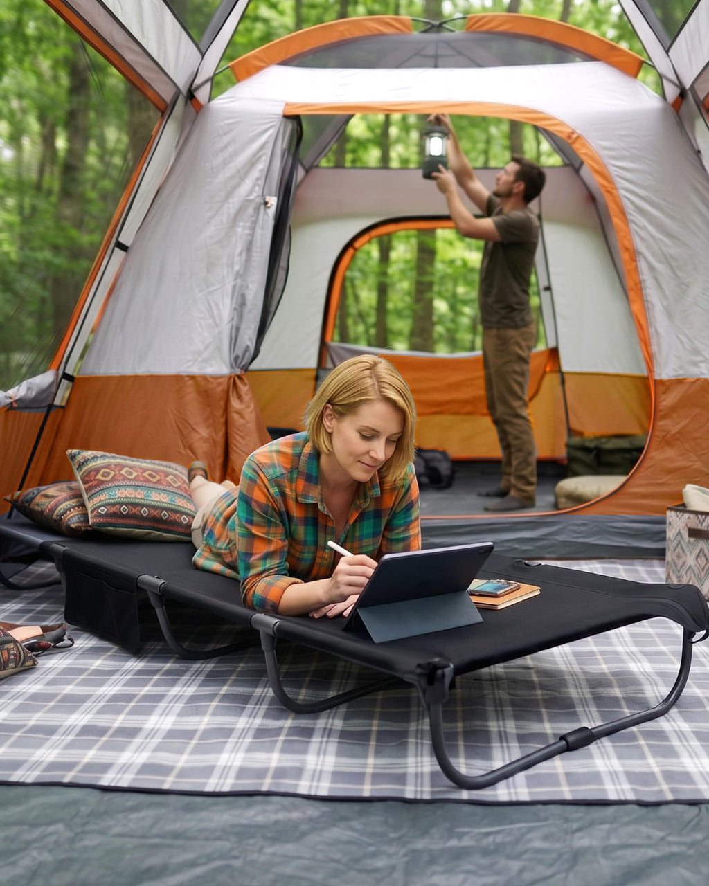 Ultra-Light 7.1 lbs Foldable Camping Cot with Side Pocket C88387