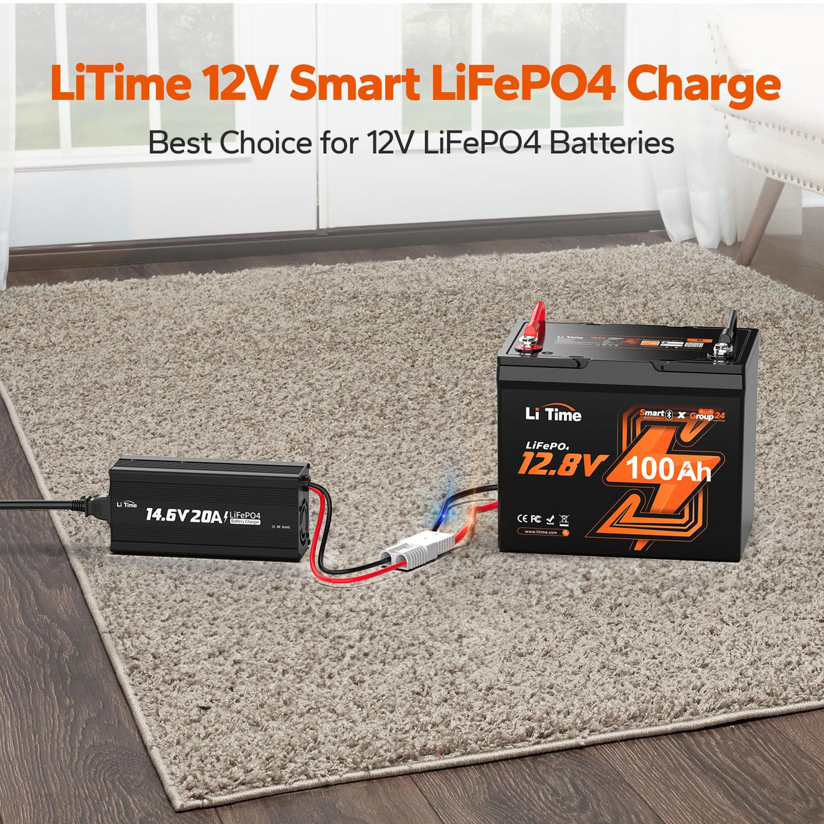 12V 100Ah Group 24 LiFePO4 Battery with Charger W9022