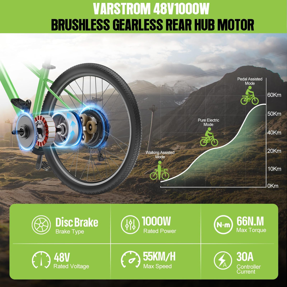 48V 1000W Electric Bike Conversion Kit Rear Wheel Hub Motor Q14203