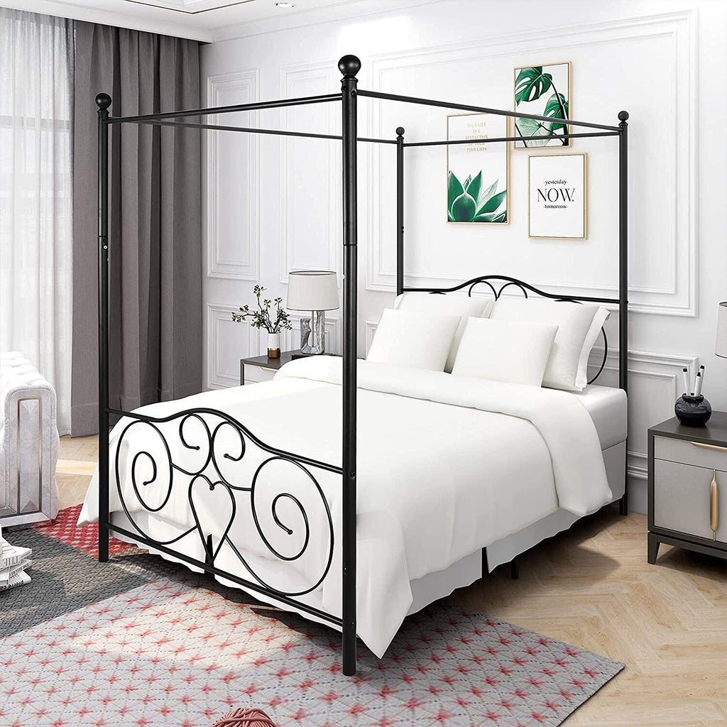 Black Steel Slat Bed Frame with Headboard and Footboard B790