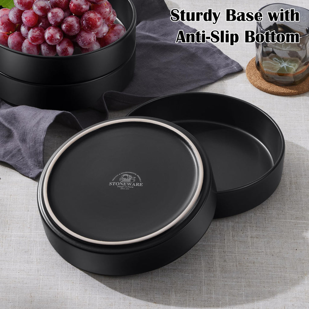 Black Ceramic Pasta Bowls Set of 4 Q229