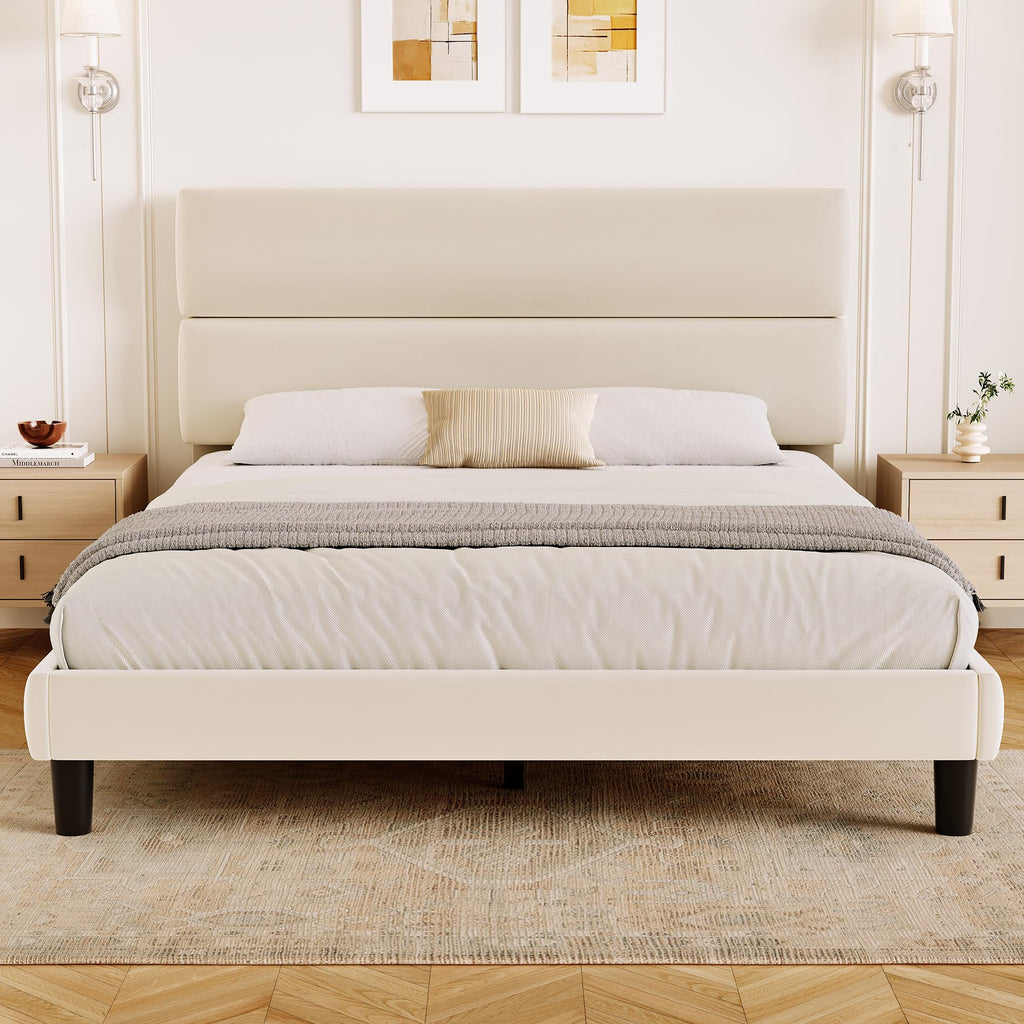 Queen Size Velvet Upholstered Platform Bed Frame N54217