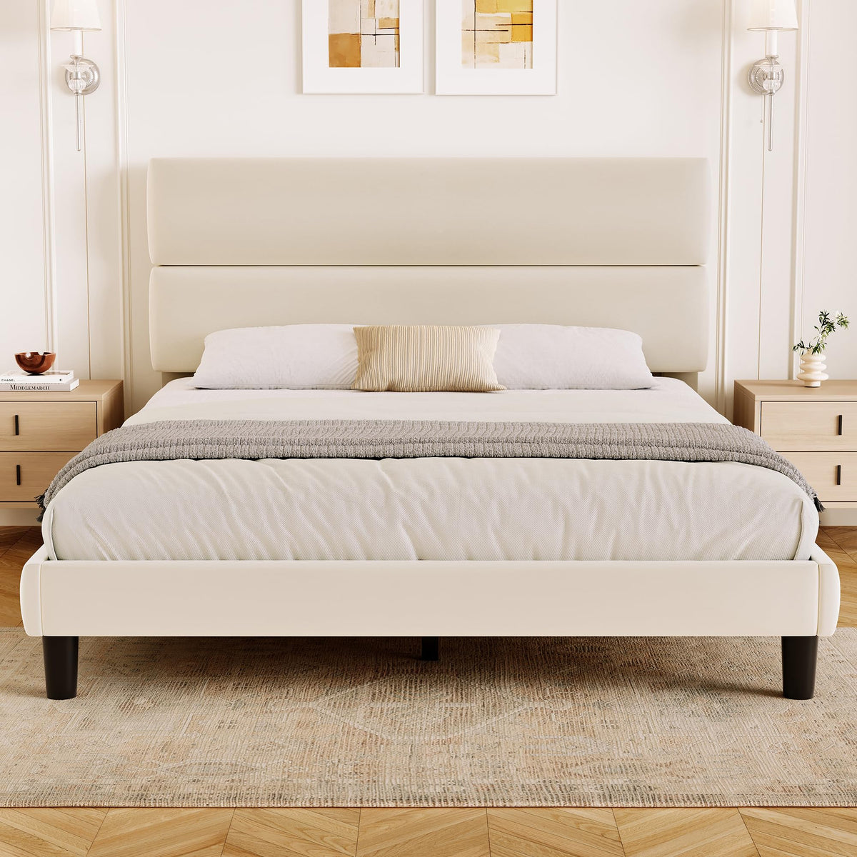 Queen Size Velvet Upholstered Platform Bed Frame N54217