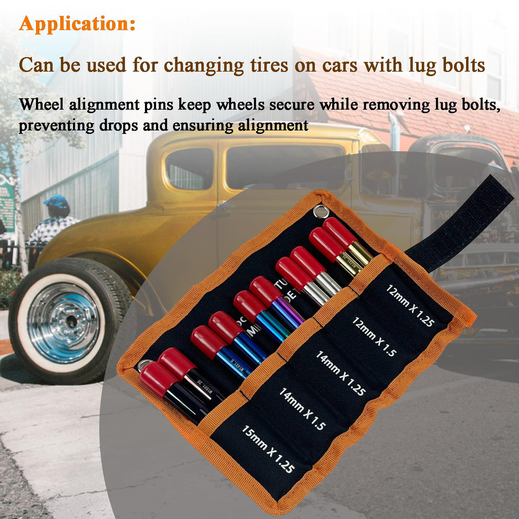 10PC Alloy Steel Wheel Alignment Pins Kit M12x1.5/1.25/M14x1.5/1.25/M15*1.25 Lug Bolt Guide Tool L207627