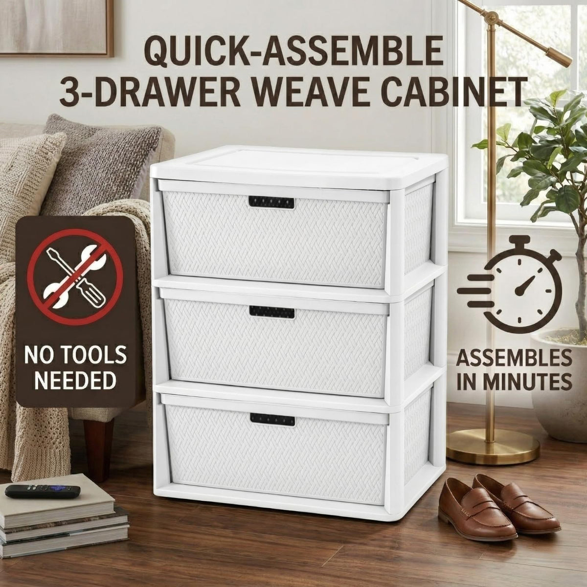 White 3 Drawer Plastic Storage Tower E1099