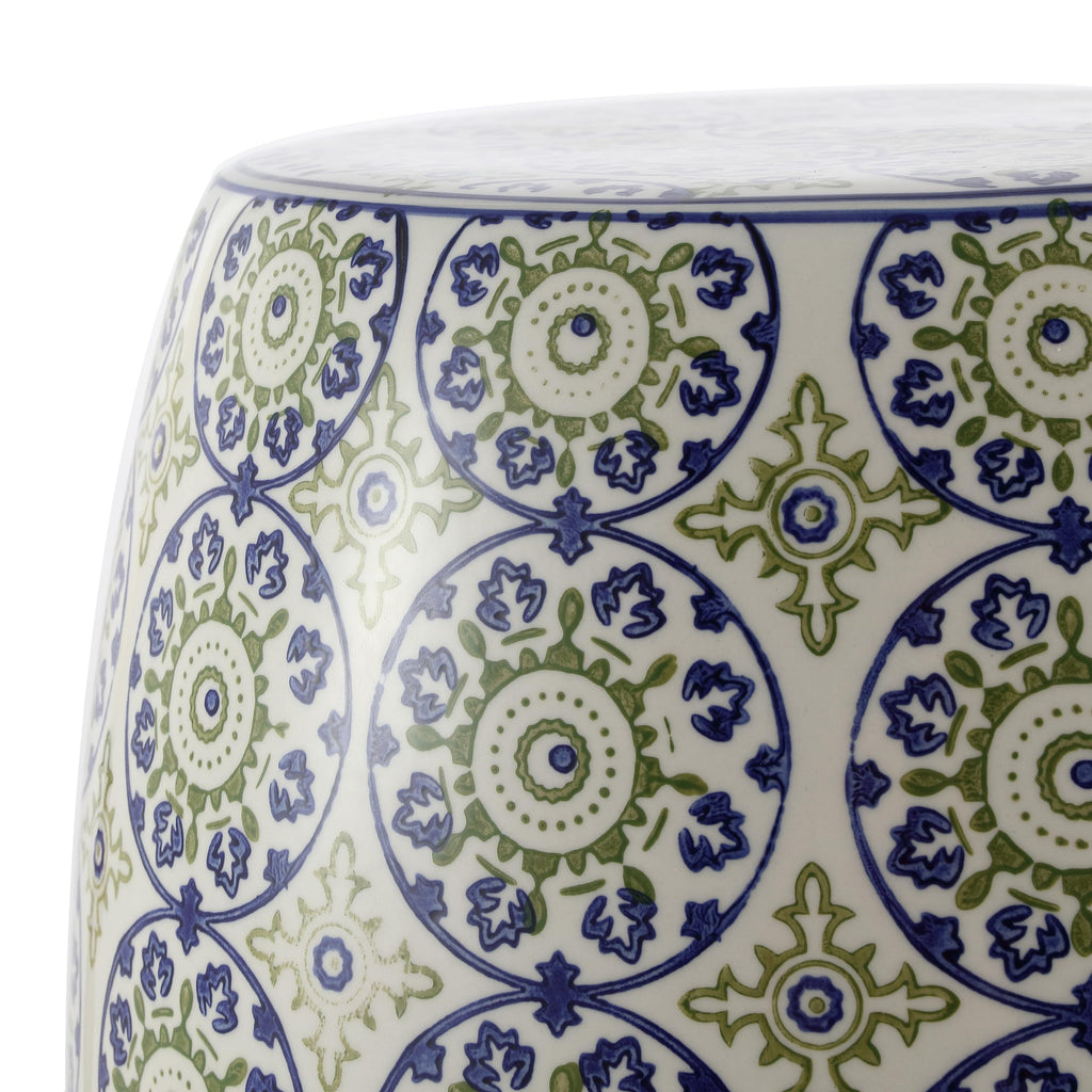 Blue Green Ceramic Drum Garden Stool S609351