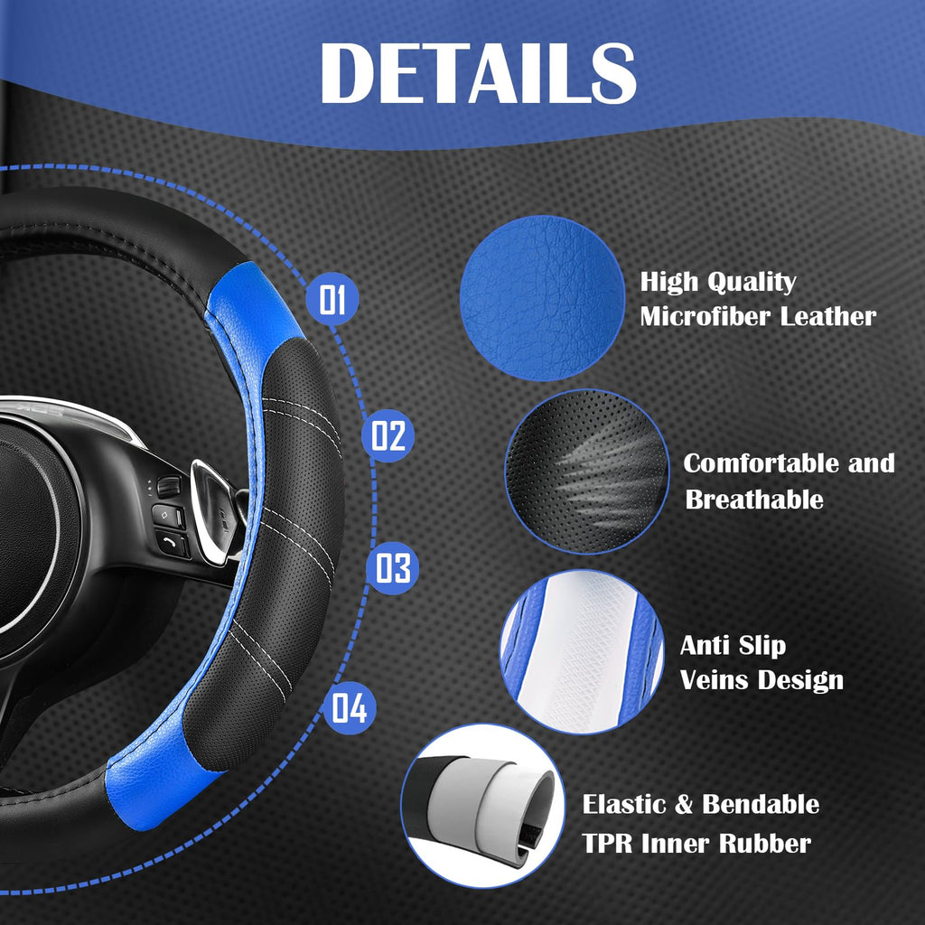 Air Mesh Leather Car Seat Covers Full Set, Waterproof Car Floor Mats, Steering Wheel Cover C785