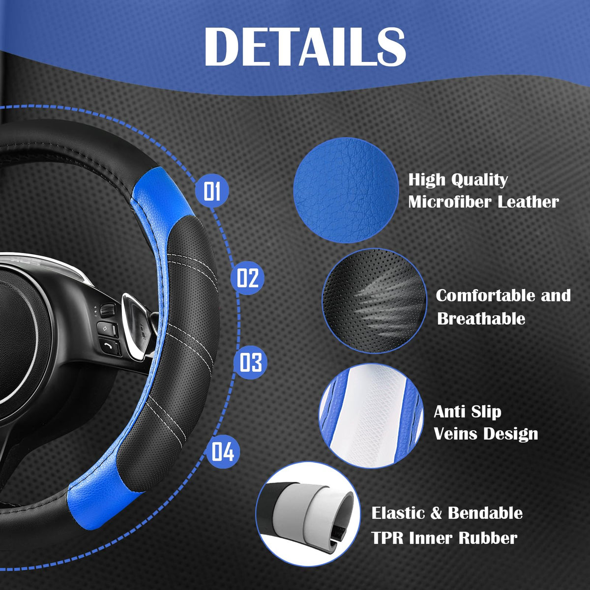 Air Mesh Leather Car Seat Covers Full Set, Waterproof Car Floor Mats, Steering Wheel Cover C785