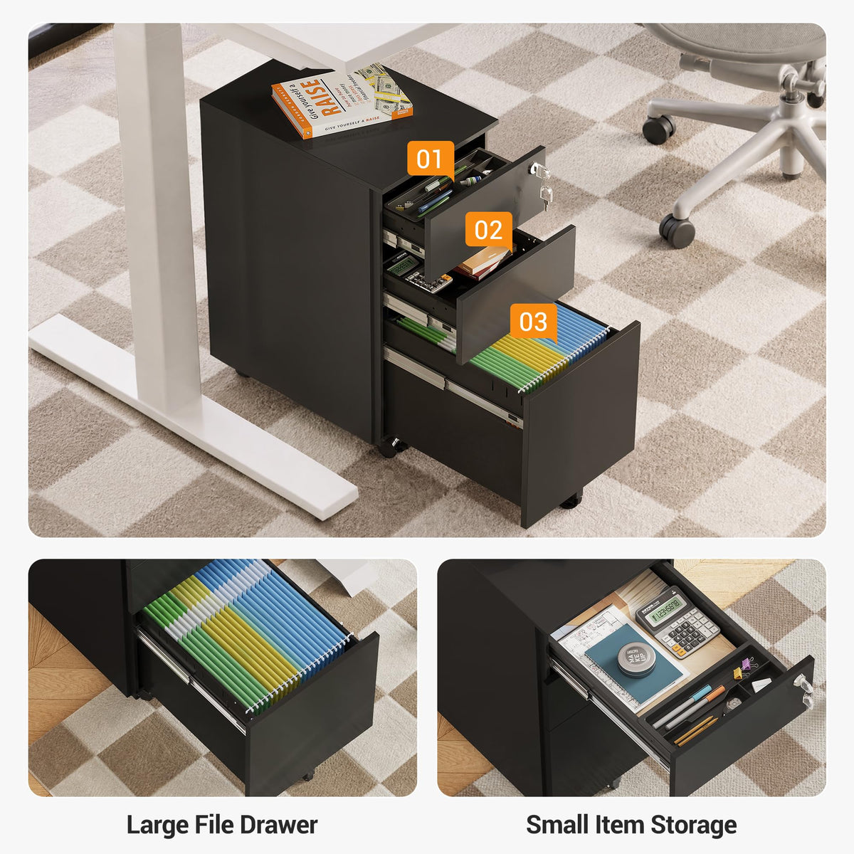 3 Drawer File Cabinet with Lock L488956