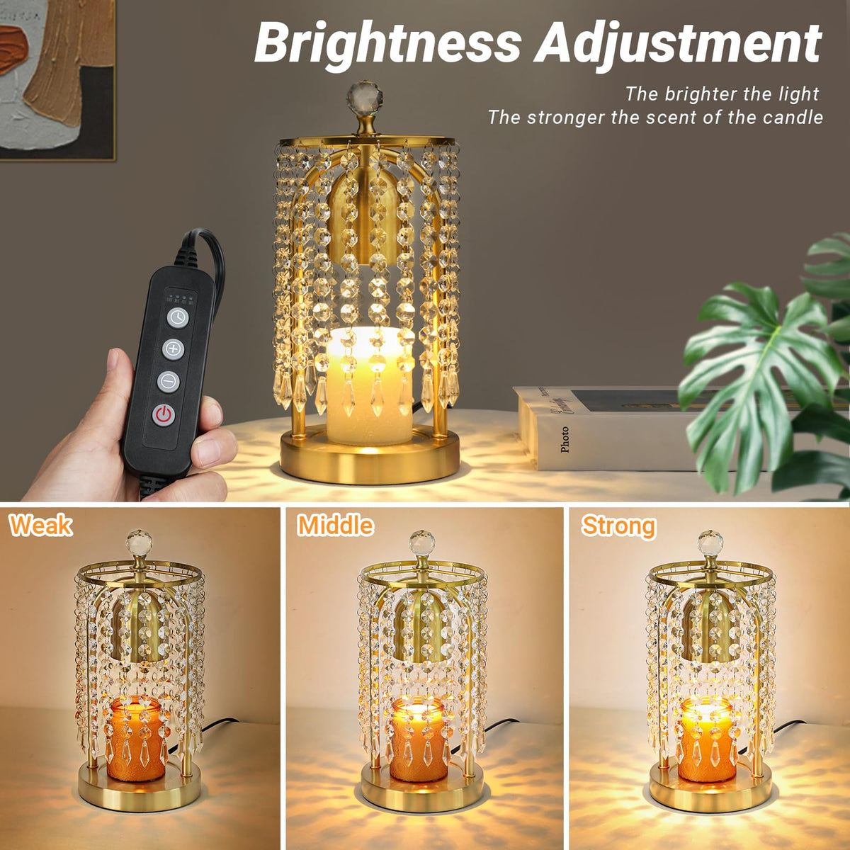 Gold Candle Warmer Lamp with Timer and Dimmer J3842
