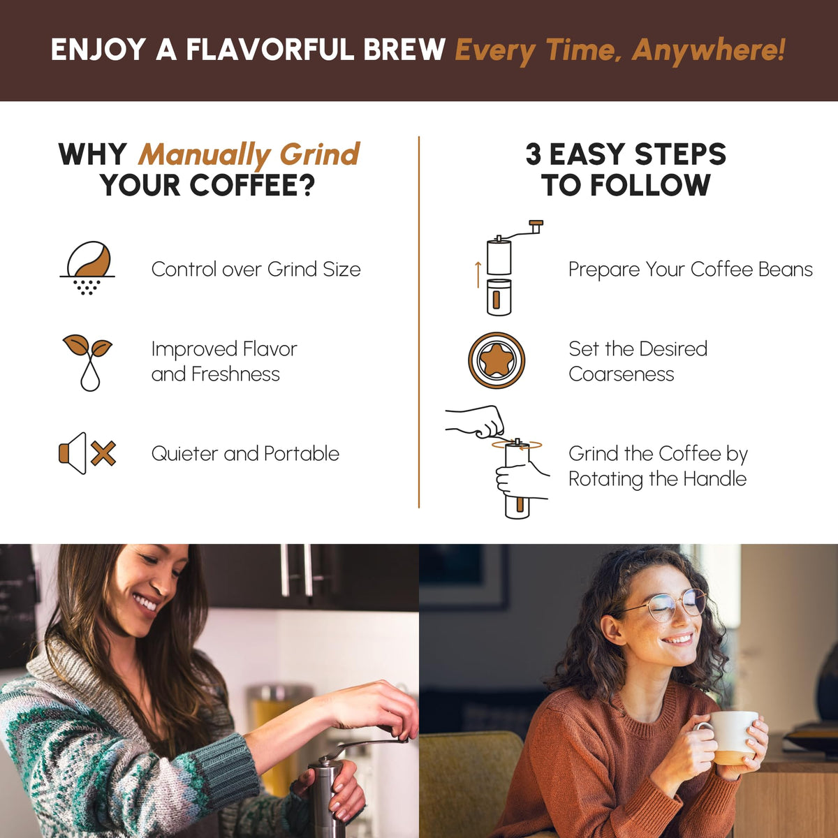 Manual Stainless Steel Conical Burr Coffee Grinder V9255