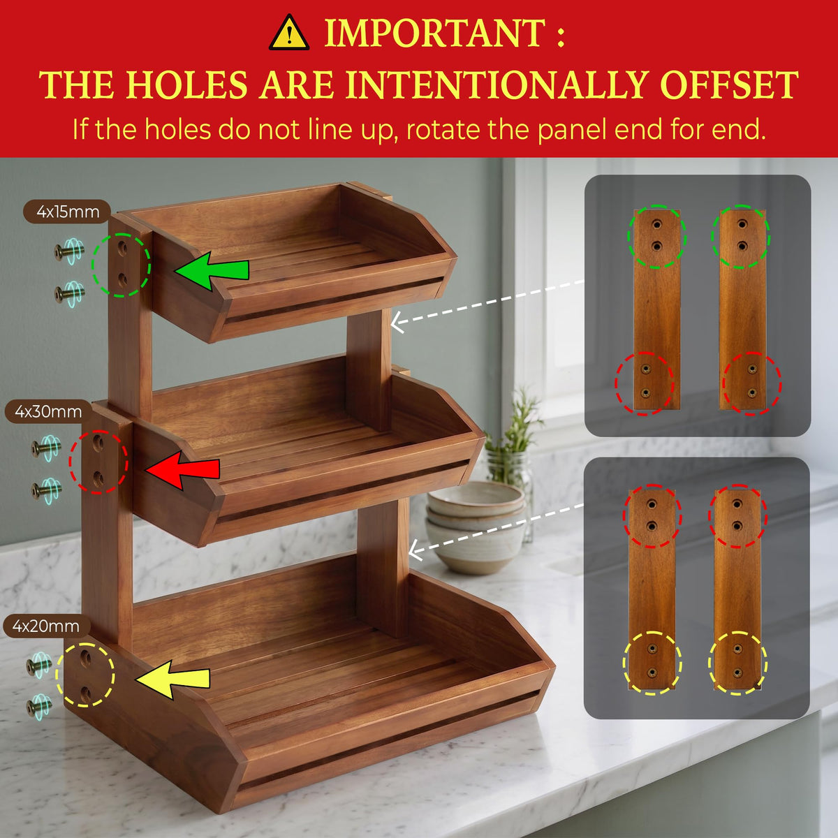 3 Tier Acacia Wood Fruit Basket R6858