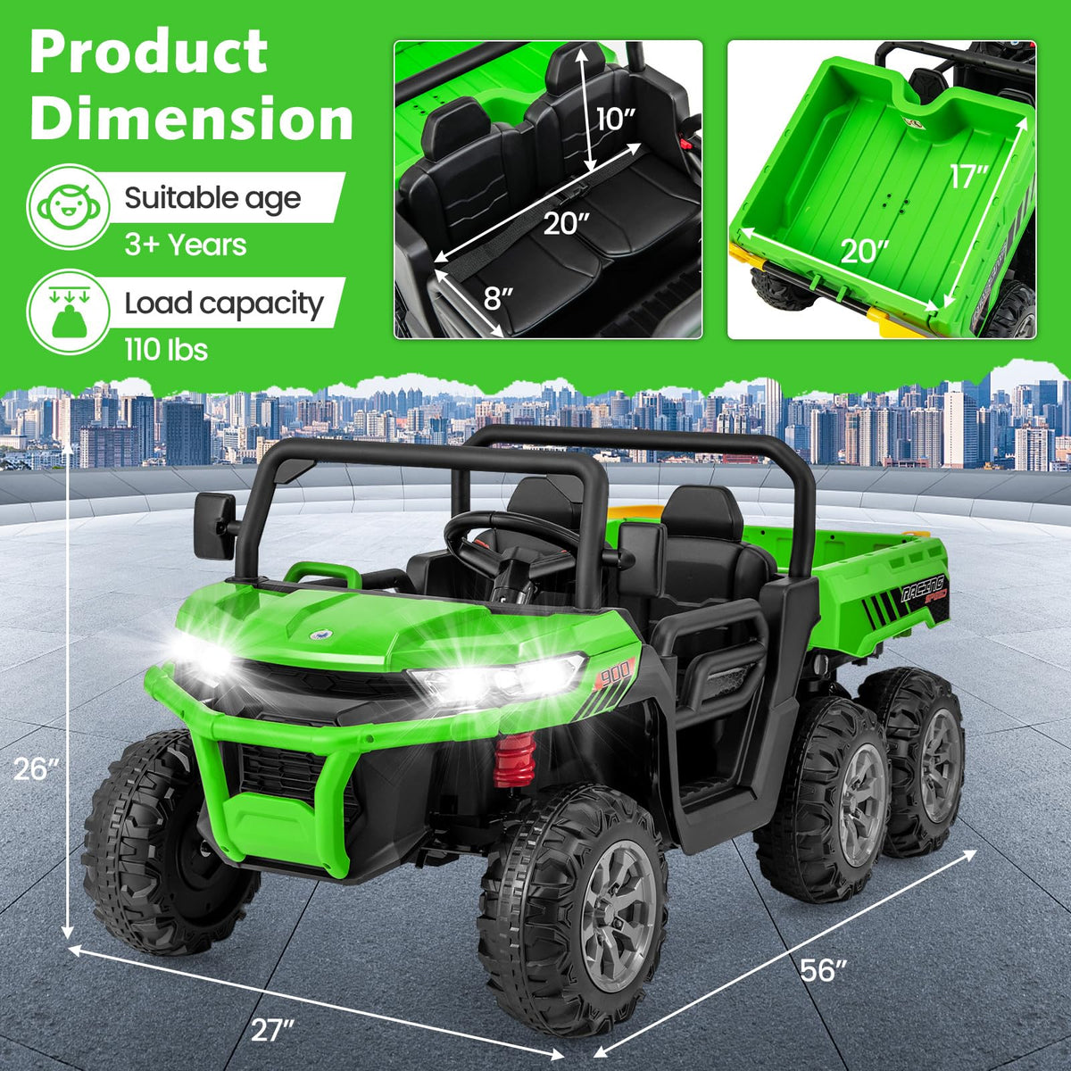 2 Seater Ride On Car Off-Road UTV Electric Vehicle with Remote Control C3016