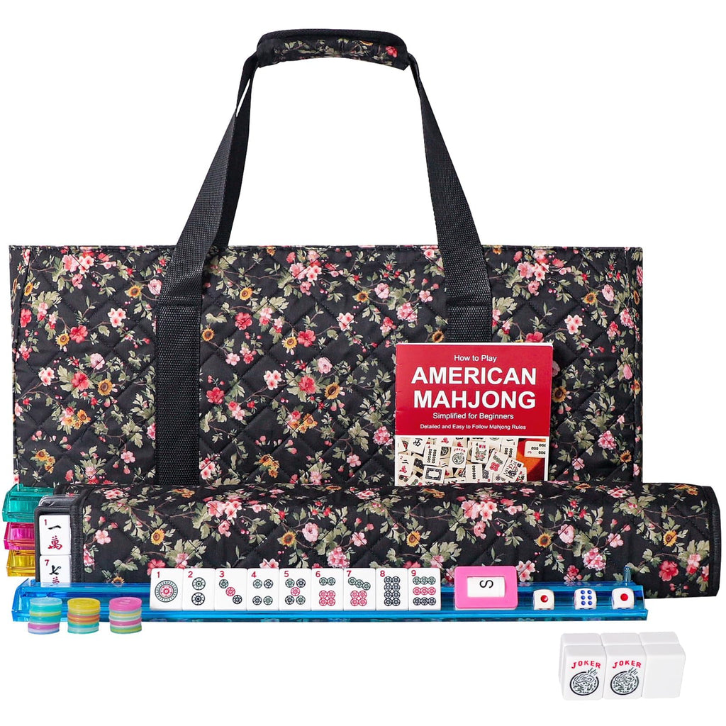 American Mahjong Game Set, 166 White Tiles, 4 Color Rack/Pushers, Black Carrying Bag Q206603