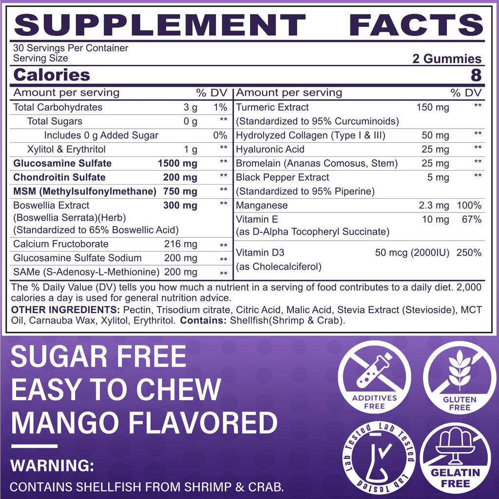 Glucosamine Chondroitin Gummies with MSM, No Sugar, 120 Cts U181017