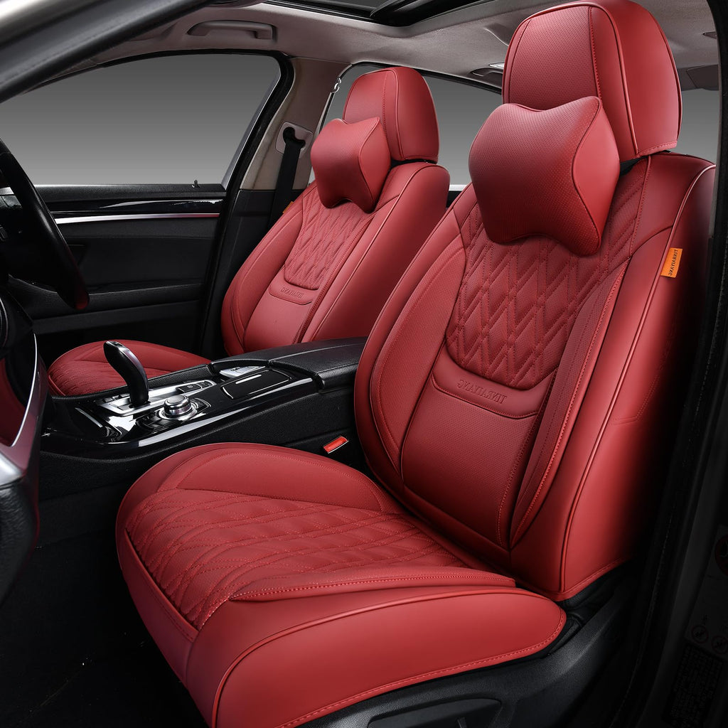 Wine Red Leather Car Seat Covers Full Set S379617