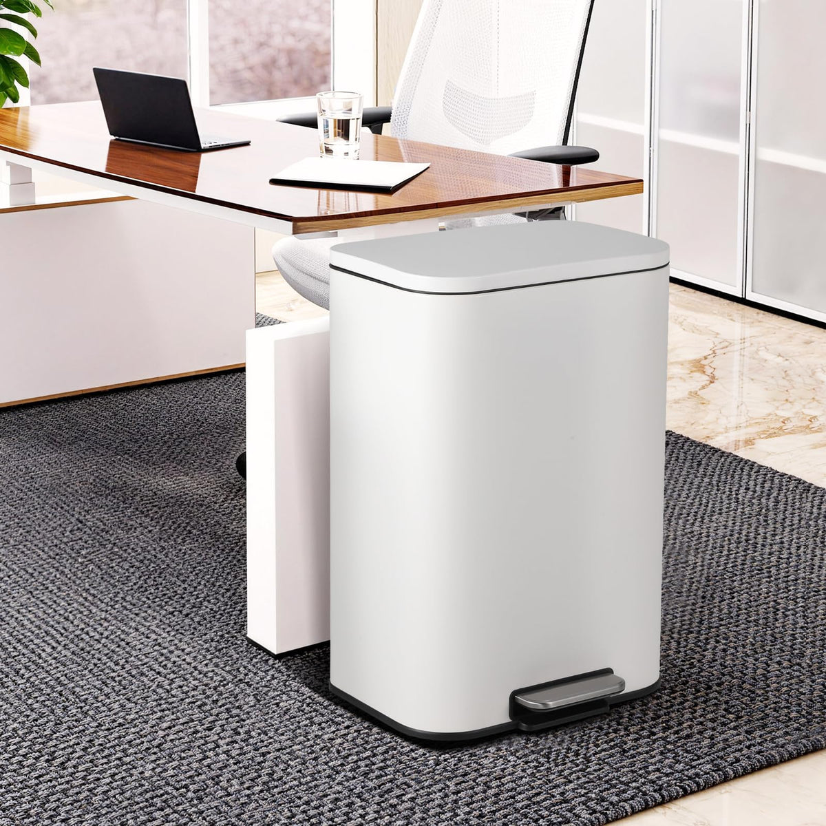 50L Stainless Steel Step Trash Can with Soft-Close Lid M1042
