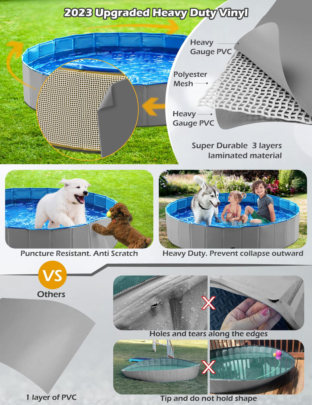 Foldable Dog Pet Bath Pool Collapsible 48" Grey G961970