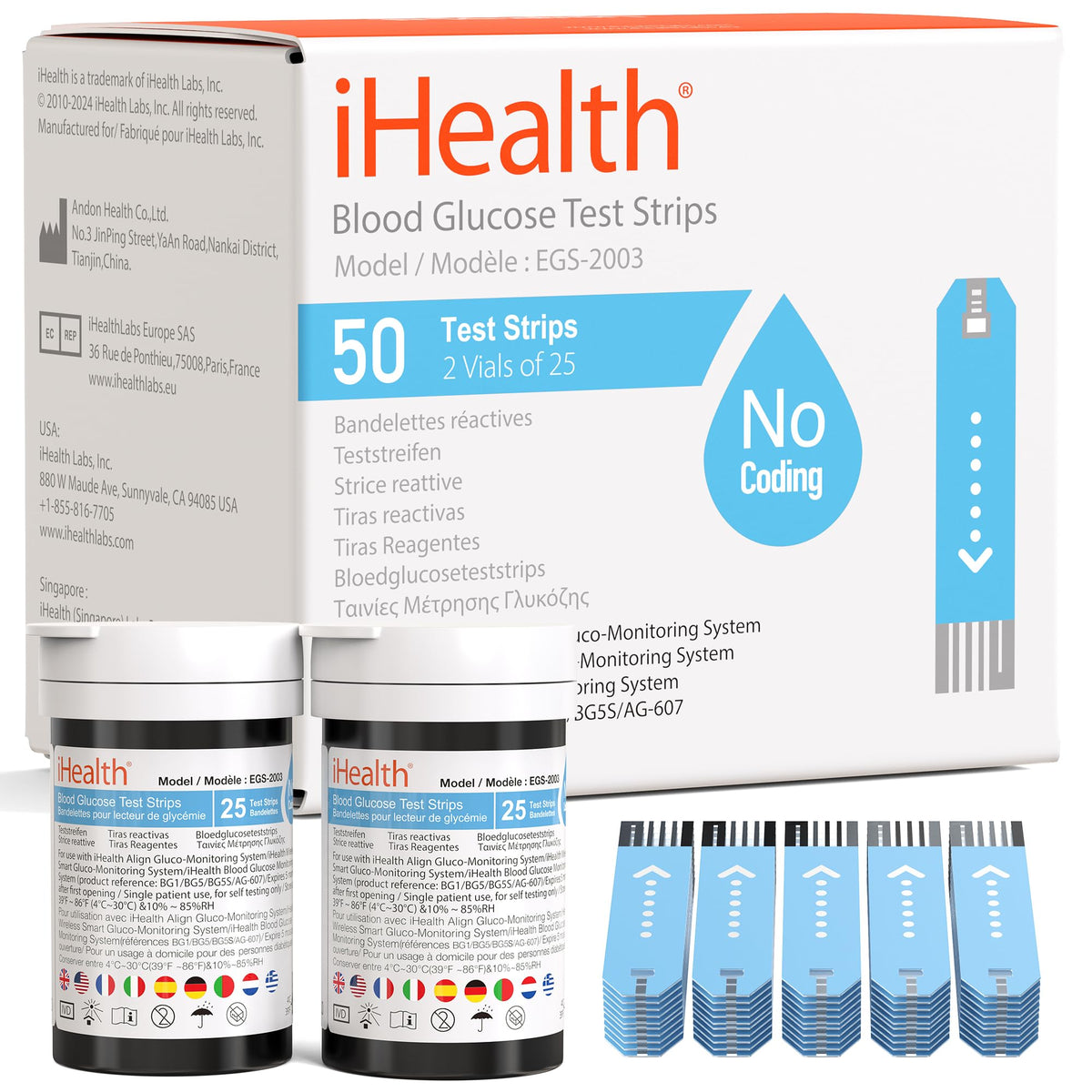 Blood Glucose Test Strips and Control Solution, 50 Count No Coding V11123