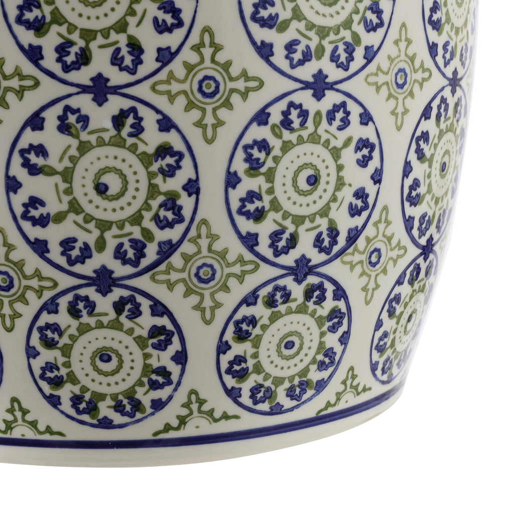 Blue Green Ceramic Drum Garden Stool S609351