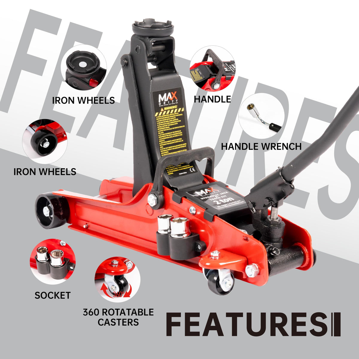 2-Ton Hydraulic Low Profile Trolley Floor Jack with Carrying Case and Tire Tool Kit J5535