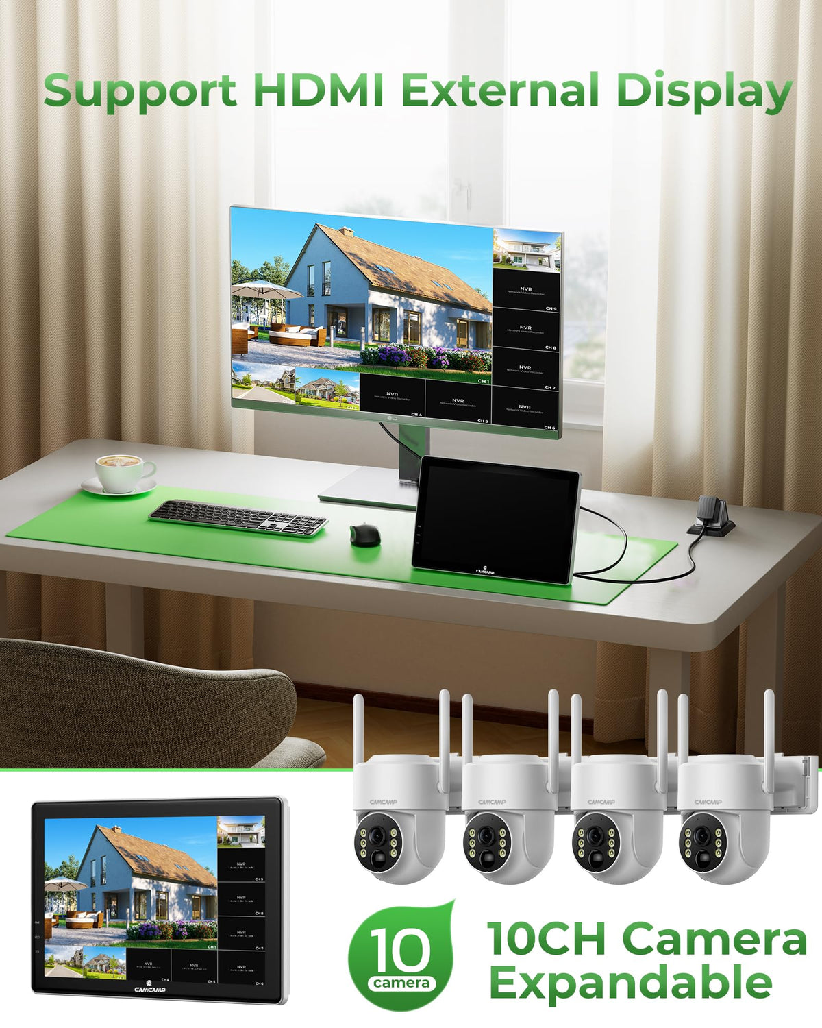 Solar Security Cameras Wireless Outdoor with 10" Monitor E351169