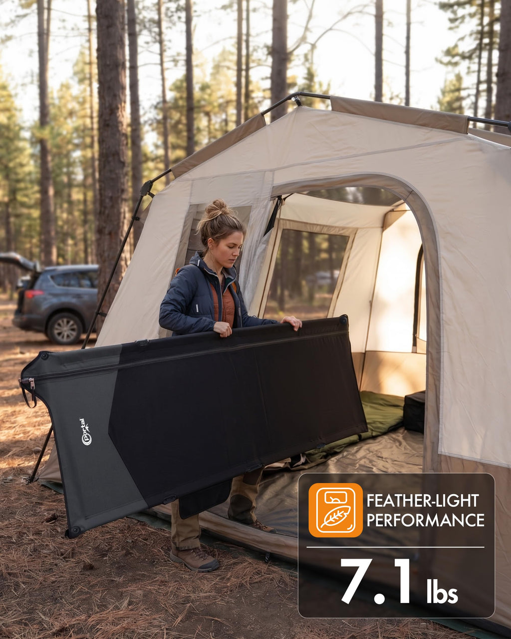 Ultra-Light 7.1 lbs Foldable Camping Cot with Side Pocket C88387