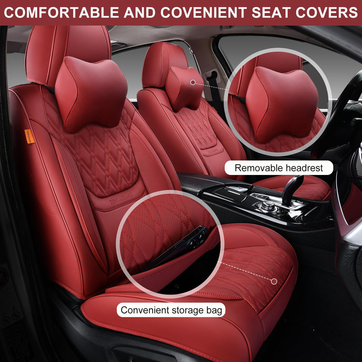 Wine Red Leather Car Seat Covers Full Set S379617