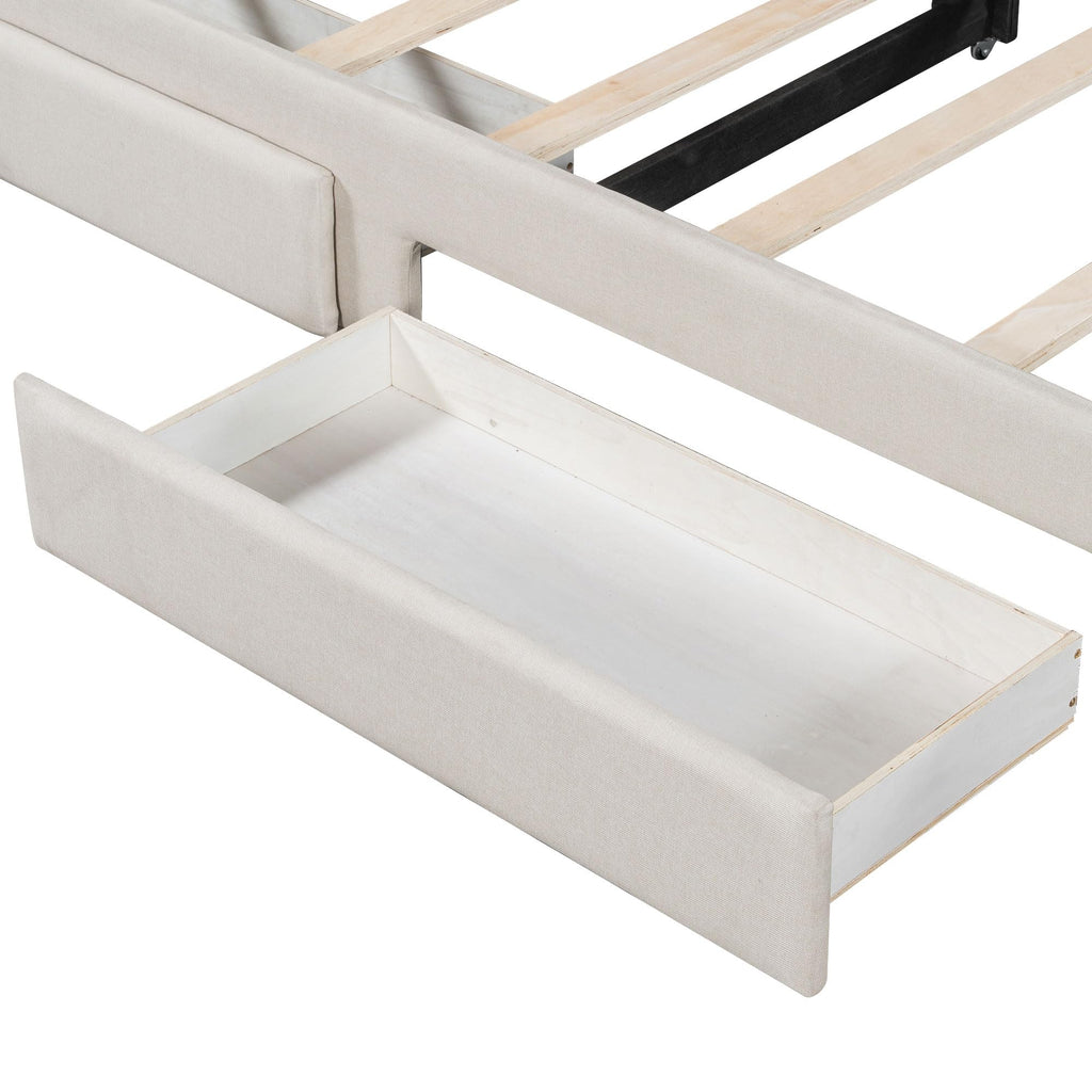 Twin XL to King Size Upholstered Daybed with Trundle and 2 Storage Drawers O660