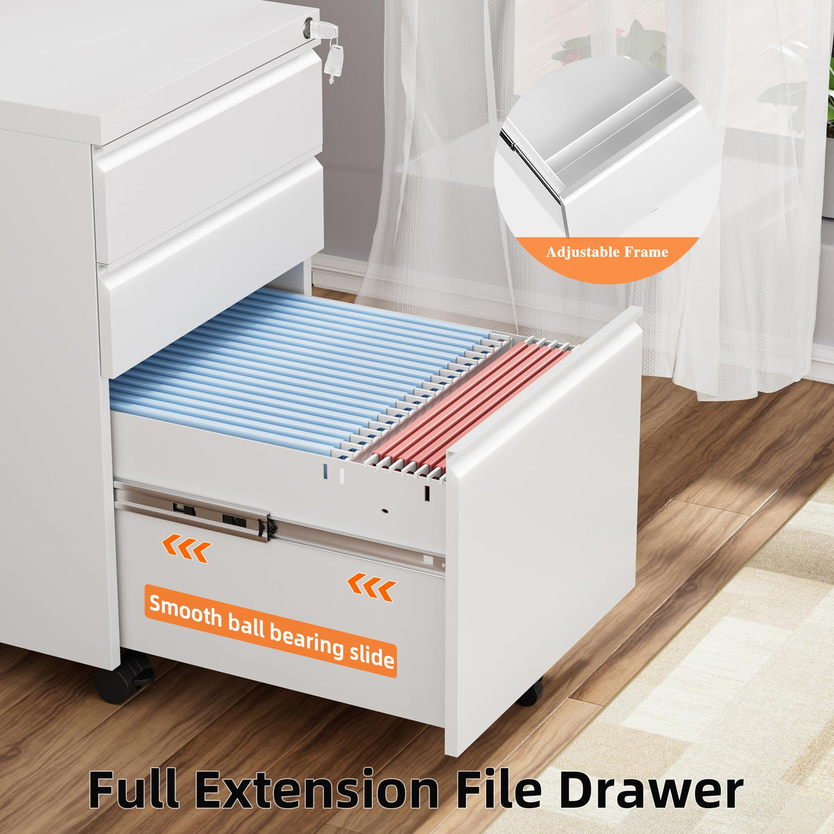 White 3 Drawer Filing Cabinet with Lock J950