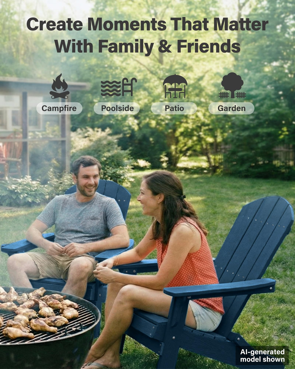 Oversized Plastic Adirondack Chair Set of 2 Navy Blue K429