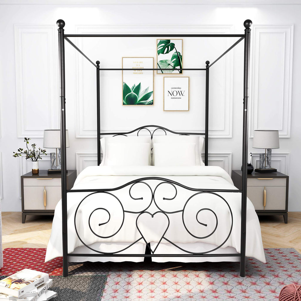 Black Steel Slat Bed Frame with Headboard and Footboard B790