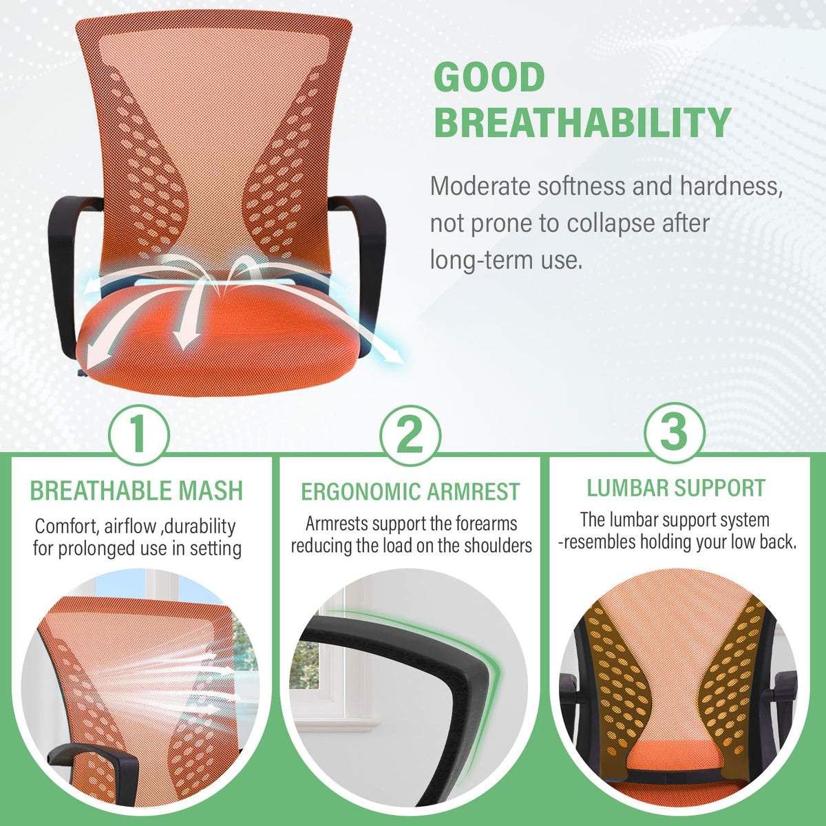 Orange Ergonomic Office Desk Chair with Armrest G244546