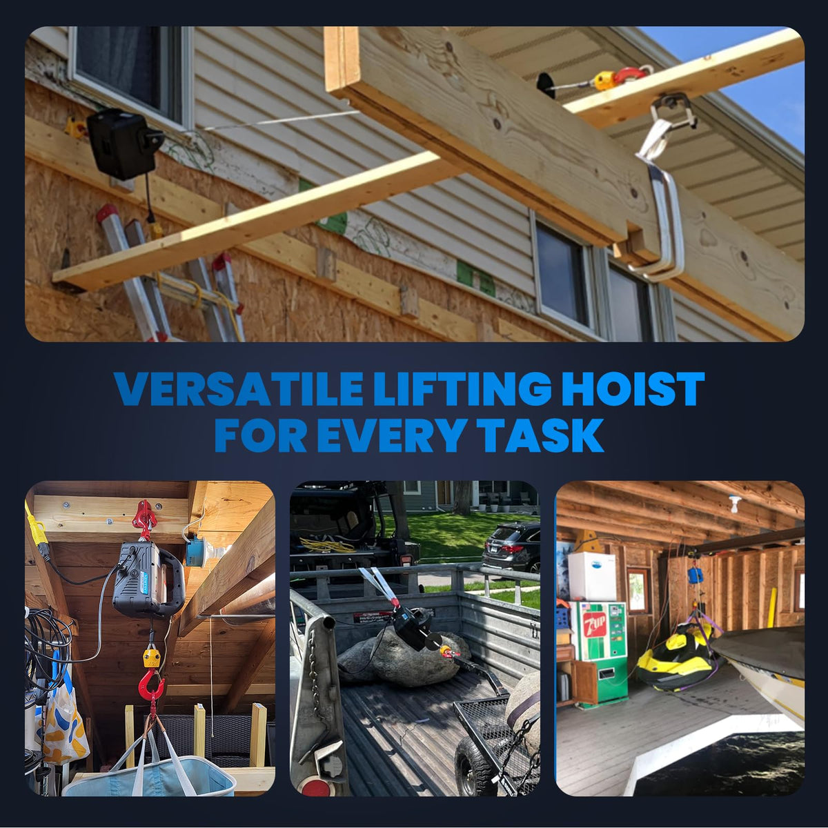 3-in-1 Electric Hoist Winch 1,100lbs 25ft Lifting Height A942999