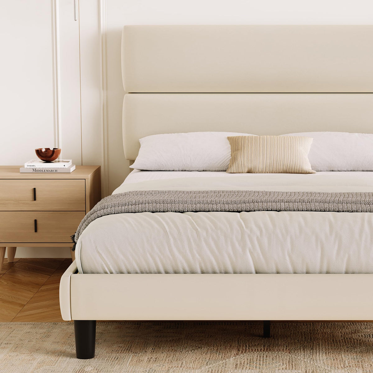 Queen Size Velvet Upholstered Platform Bed Frame N54217