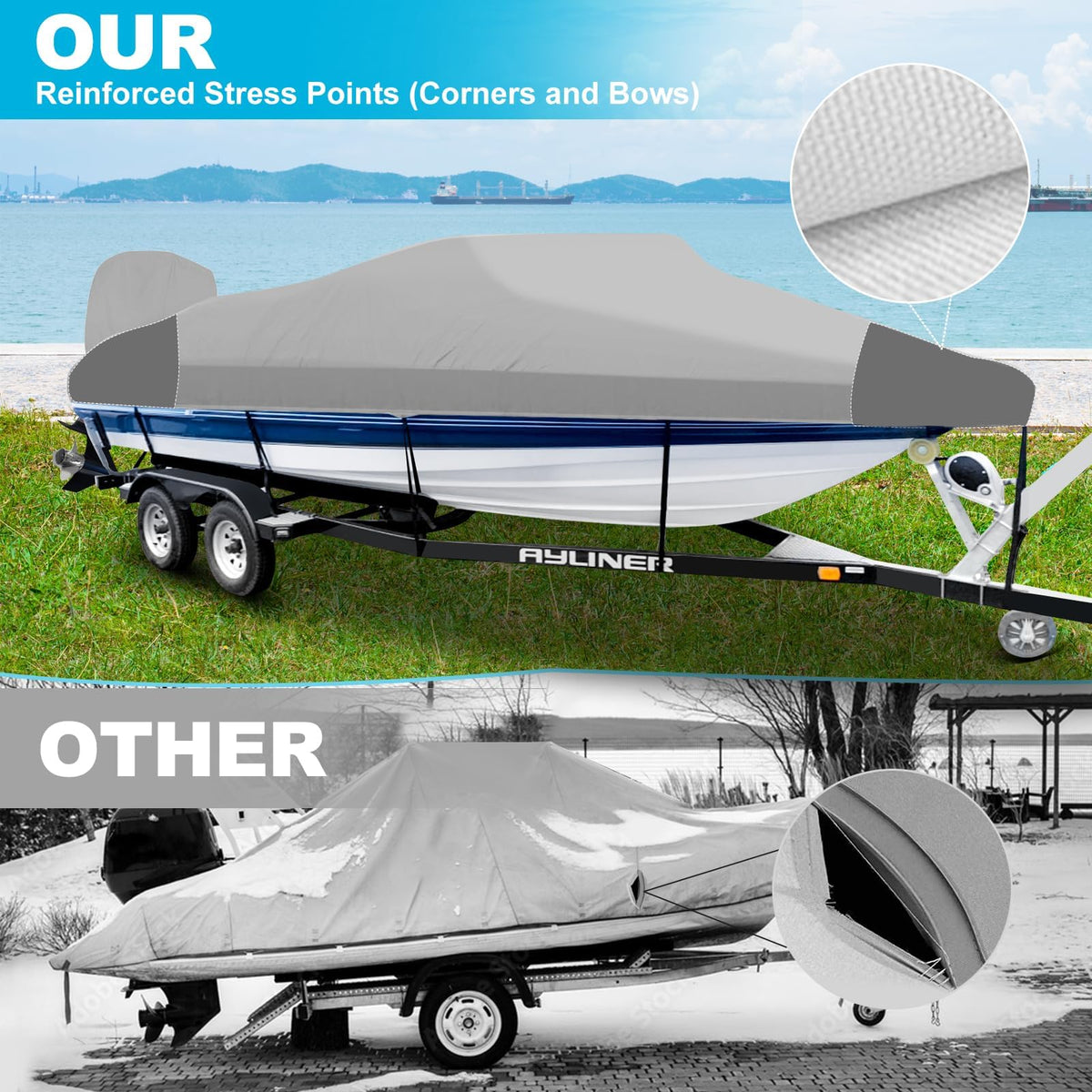 14-16ft Waterproof Marine Canvas Boat Cover with Outboard Motor Cover R80894