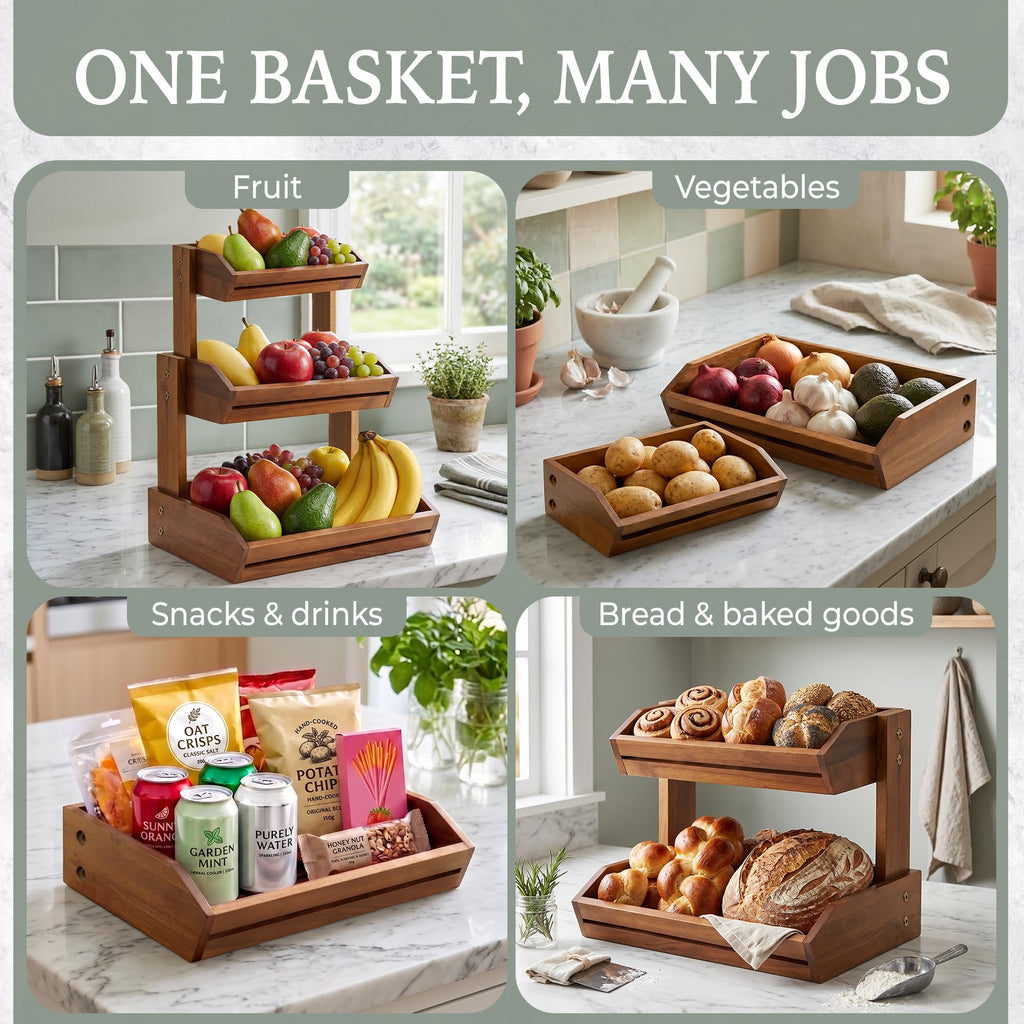 3 Tier Acacia Wood Fruit Basket R6858