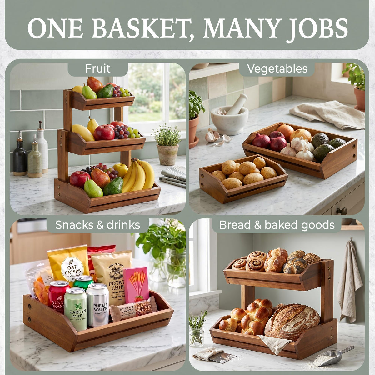 3 Tier Acacia Wood Fruit Basket R6858