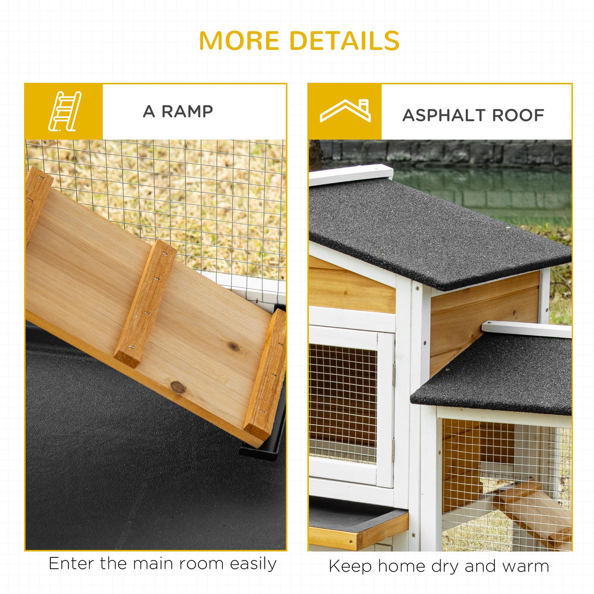 White Wooden Rabbit Hutch with Ramp W89679