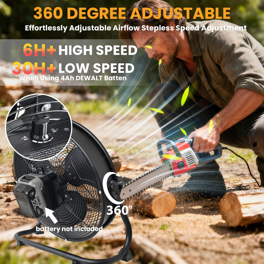 14" Battery Operated Floor Fan with AC Adapter, 1500 CFM Variable Speed Metal Fan U2245