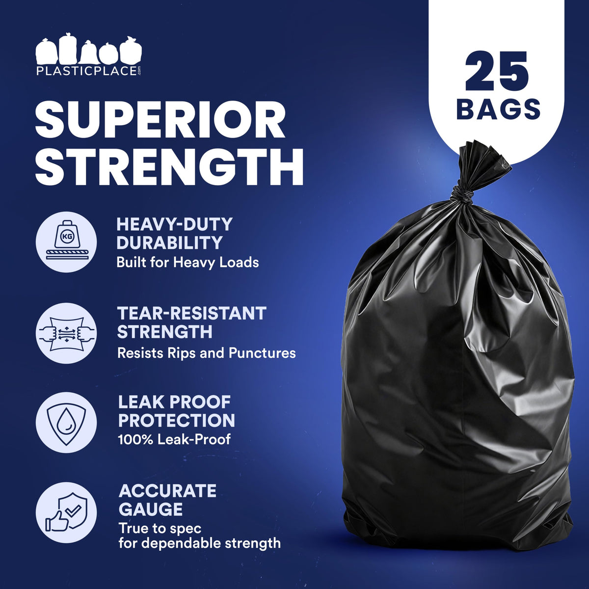 65 Gallon Black Heavy Duty Trash Bags 25 Count U432