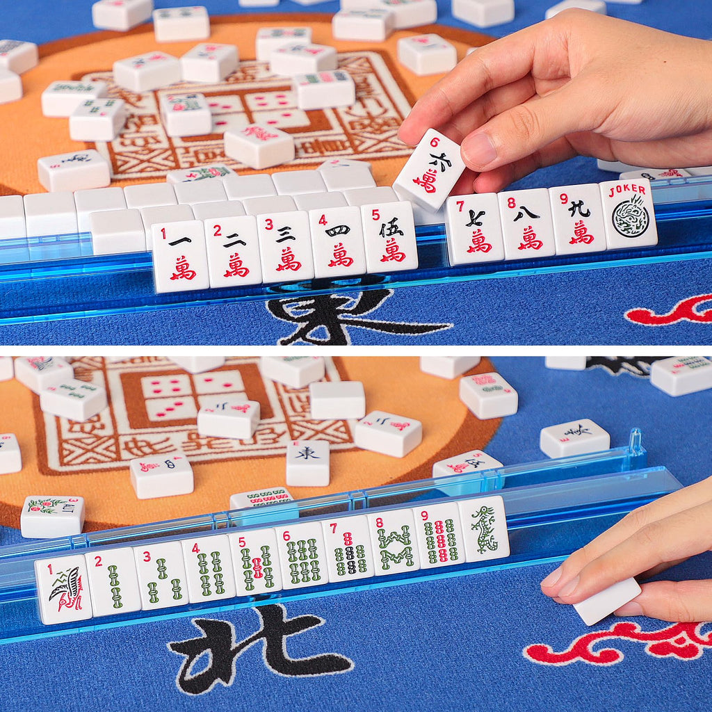 American Mahjong Game Set, 166 White Tiles, 4 Color Rack/Pushers, Black Carrying Bag Q206603