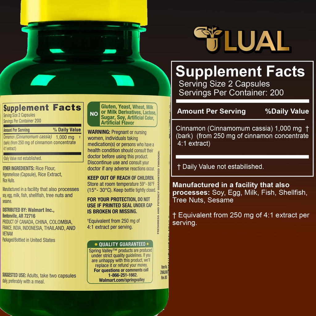 Cinnamon Supplement 1000mg 400 Vegetarian Capsules T668