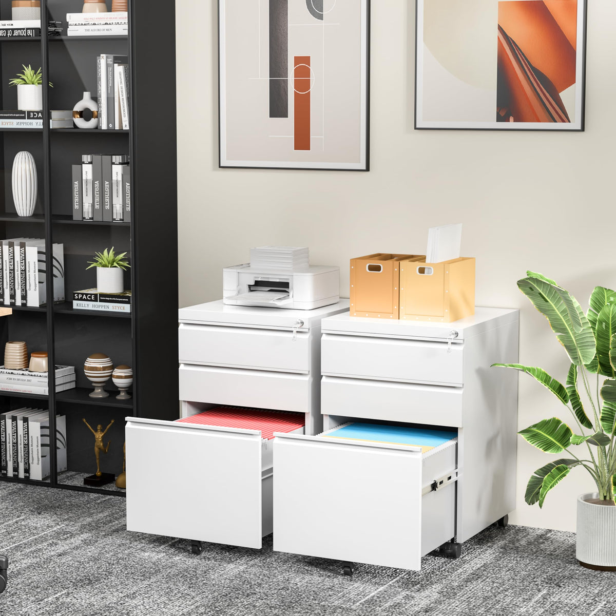 White 3 Drawer Filing Cabinet with Lock J950