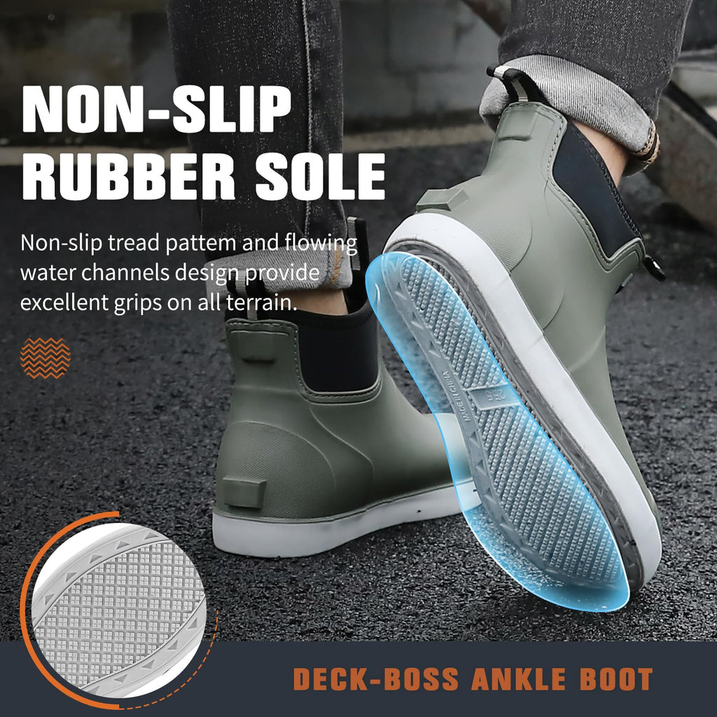 Mens Waterproof Rubber Ankle Deck Boots X95078